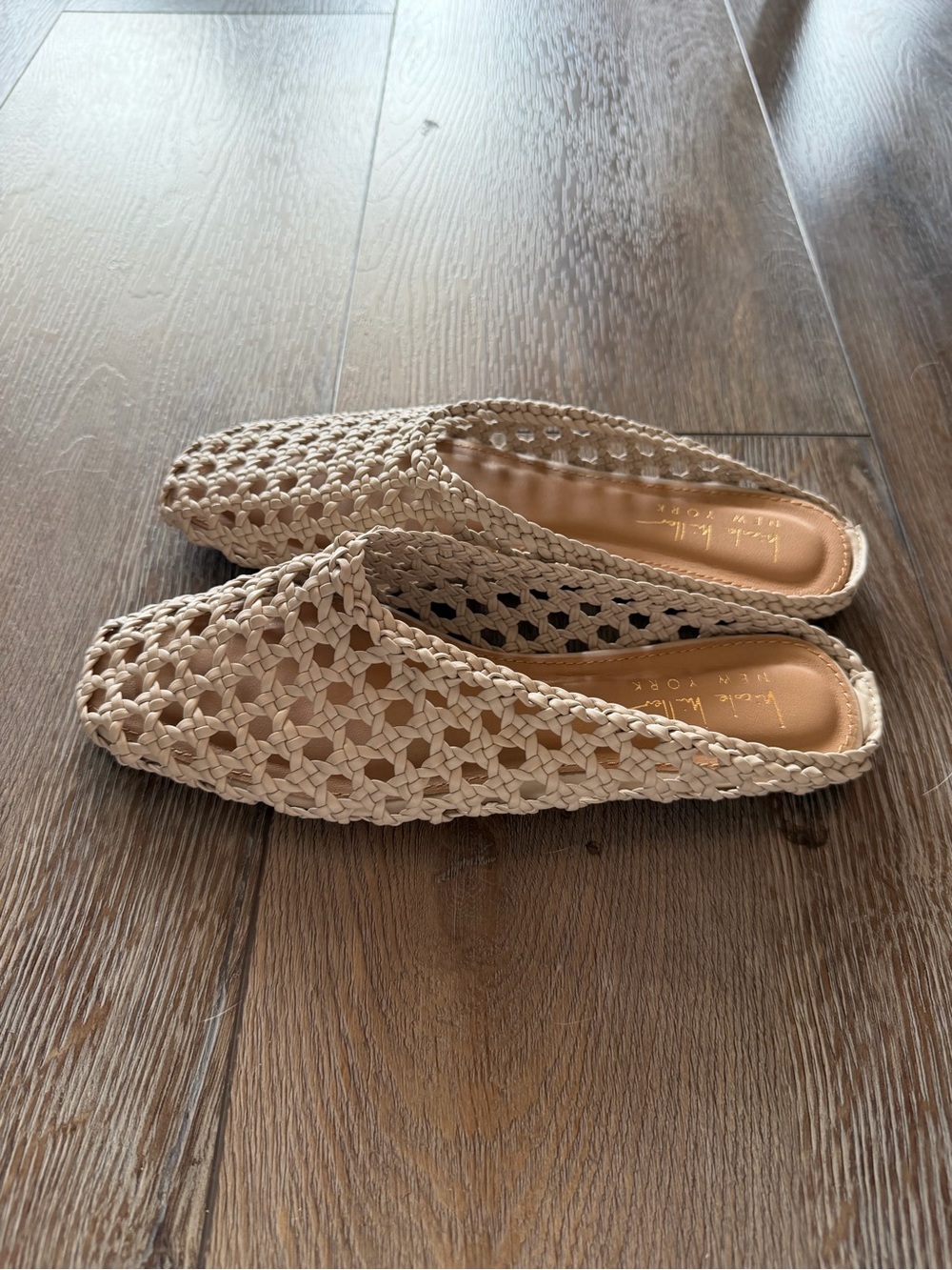 Nicole Miller New York woven mules feature a breathable knotted design.